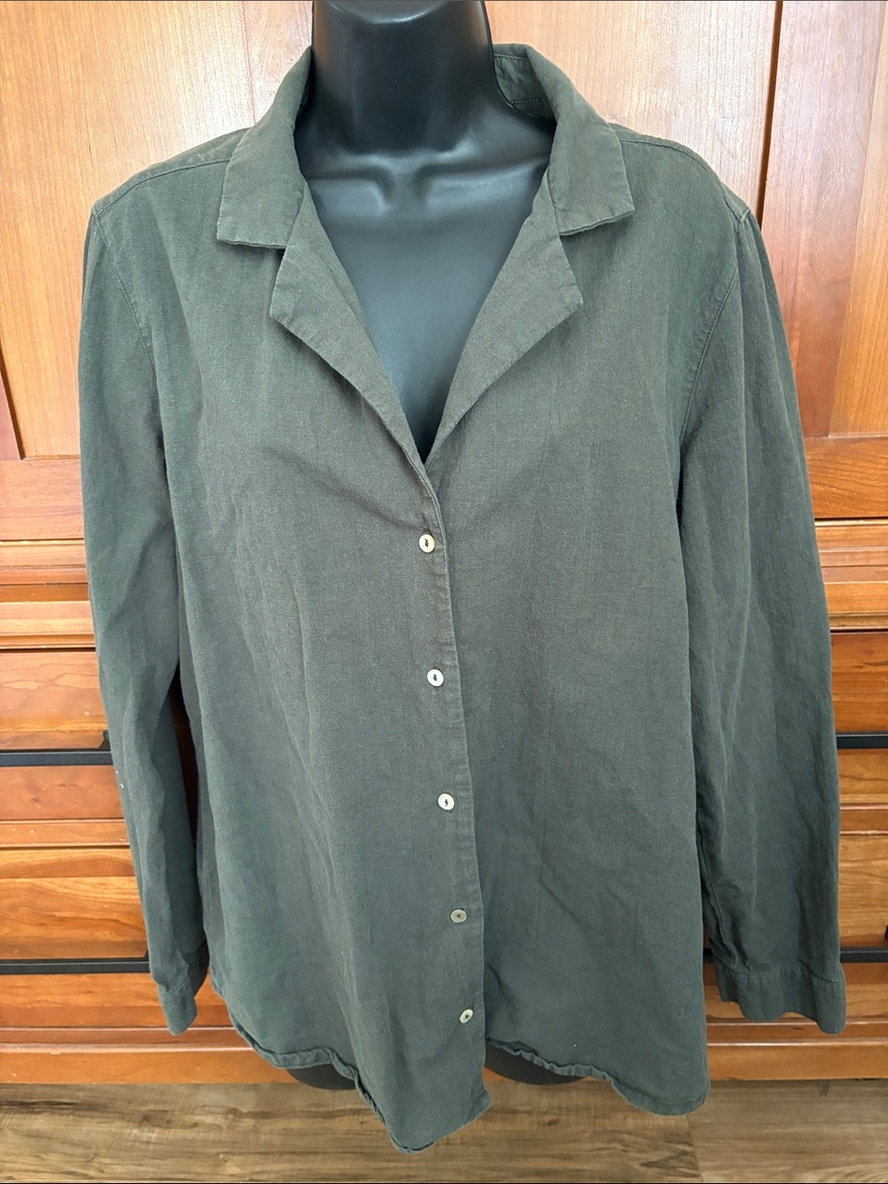 Rhythm classics Olive Green linen cotton Button-Front Women's Shirt